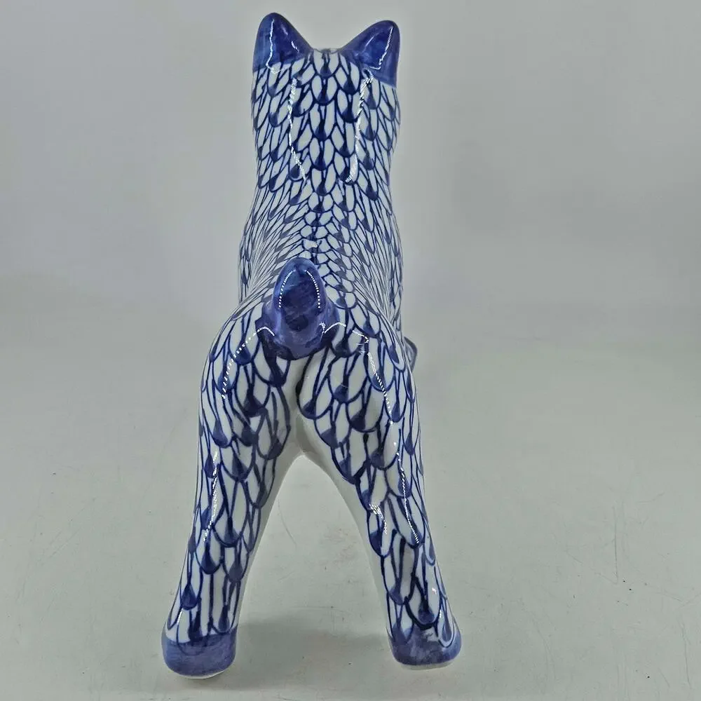 Vintage style White and Blue dog Statue Figurine Hand Painted Ceramic Decor